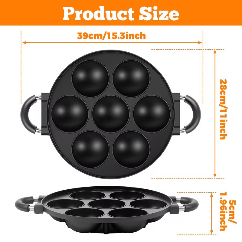 7-Cavity Aluminum Mold for Pan - Takoyaki Grill Plate recension och pris